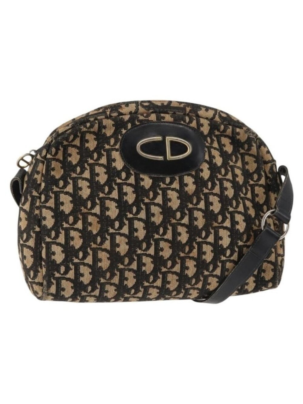 Authentic Christian Dior Trotter Canvas Shoulder Bag Navy Gold